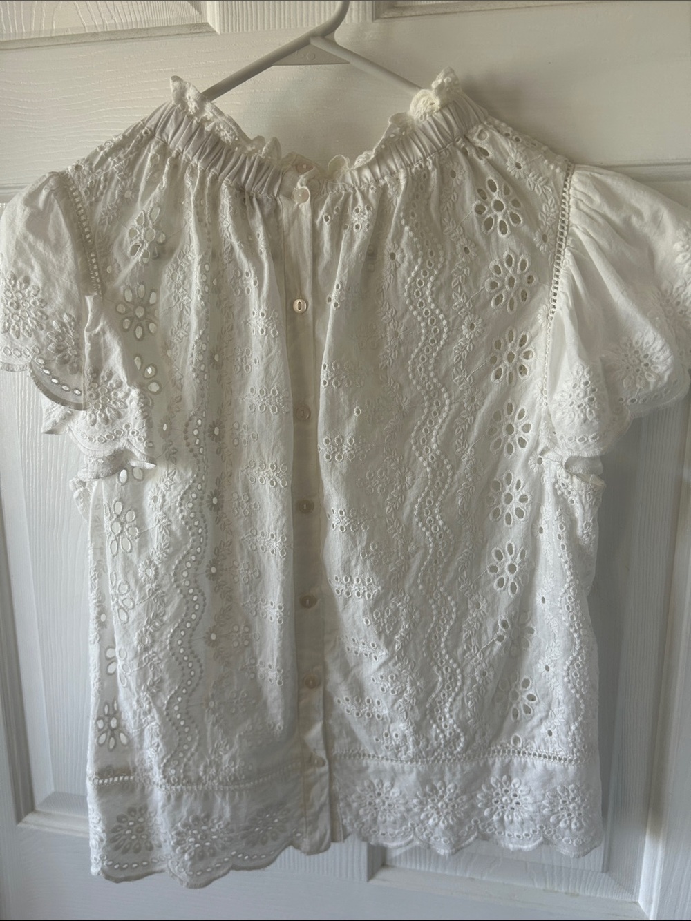 Cream Eyelet Ruffle-Neck Blouse - Picture 2 of 4